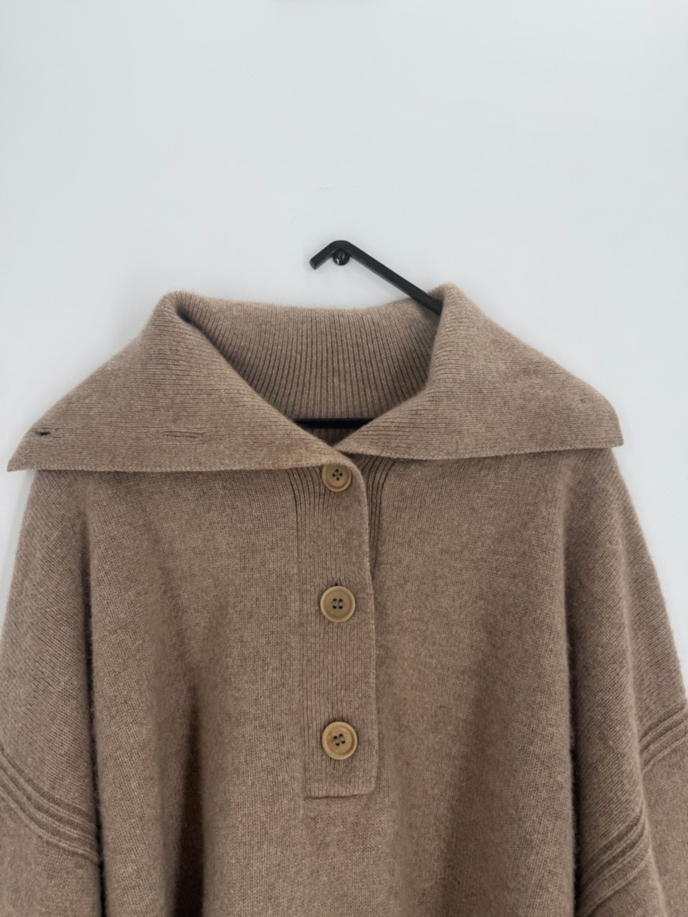 Cos Spread Collar Pure Cashmere Half Buttoned Placket Jumper Sweater In Beige
